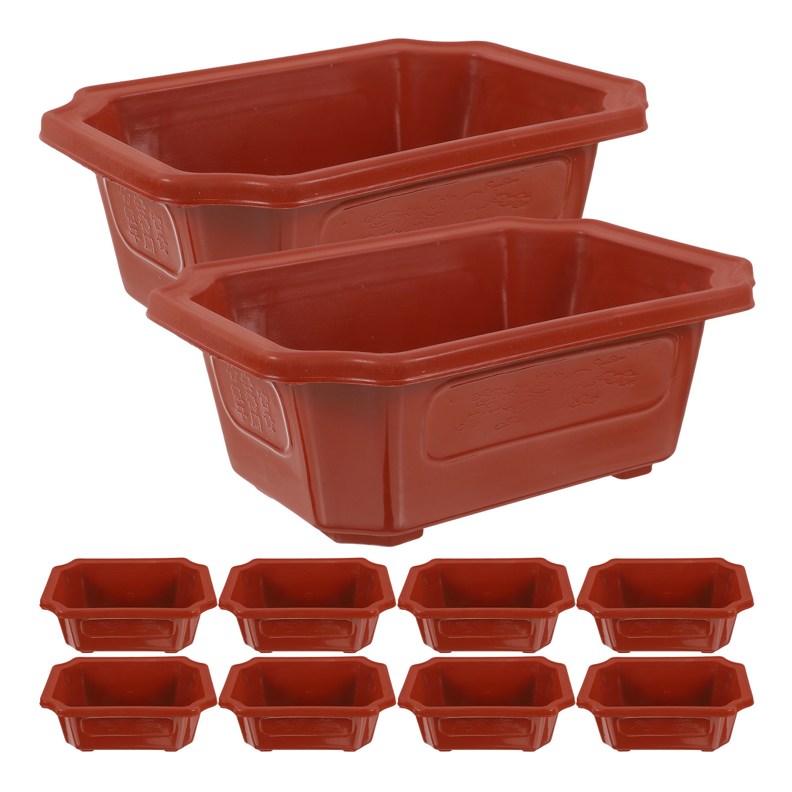 Training Pot Ceramic - 16個入り、レトロなセラミック風の長方形プランター。屋内・屋外で使用可能。多肉植物やサボテンの栽培、園芸、育苗、根の育成に最適。プラスチック製。