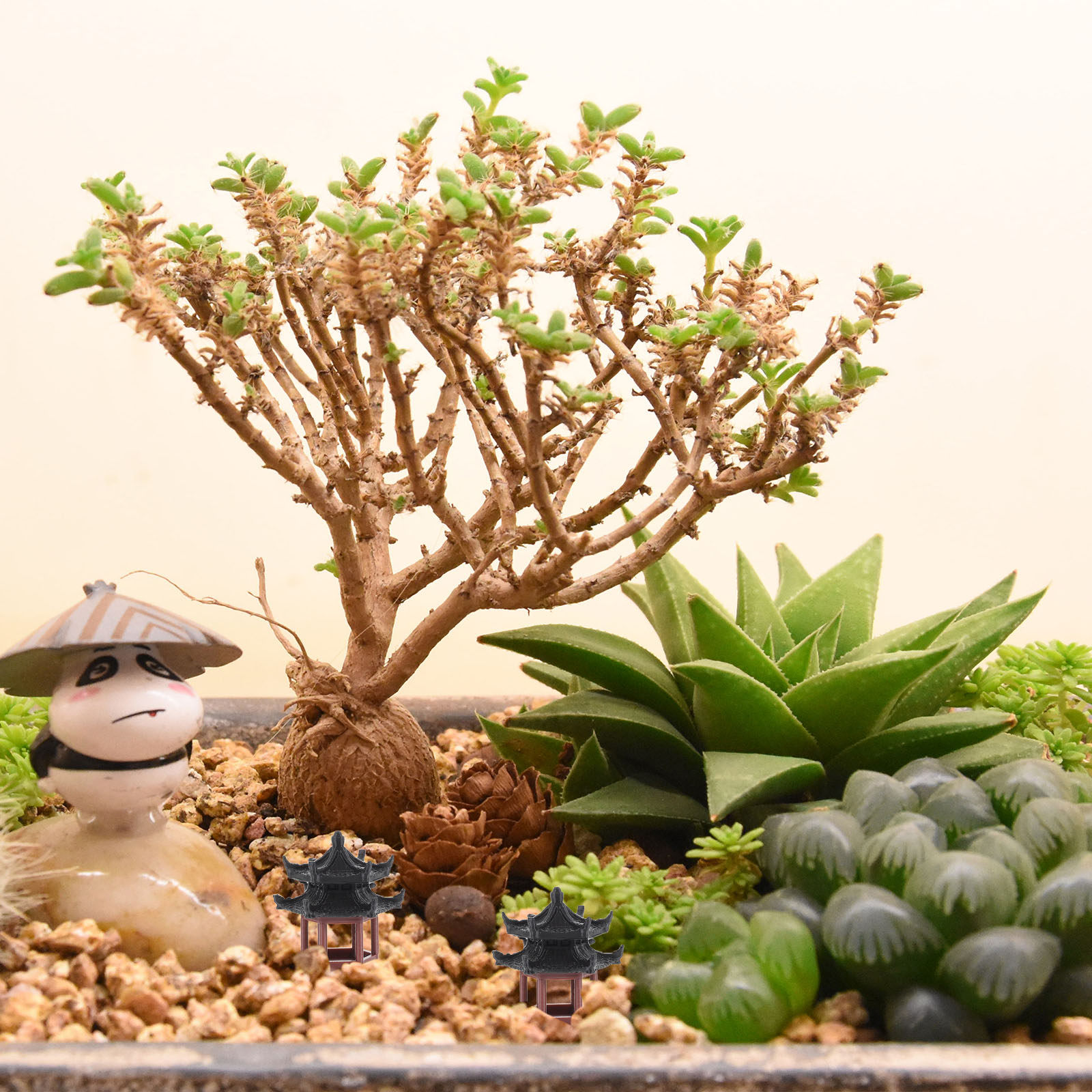 Bonsai Garden Set Up - 精巧なミニ六角形パビリオンの置物。中国庭園の伝統的な装飾として、水槽、テラリウム、盆栽、ミニチュア風景の装飾に最適。
