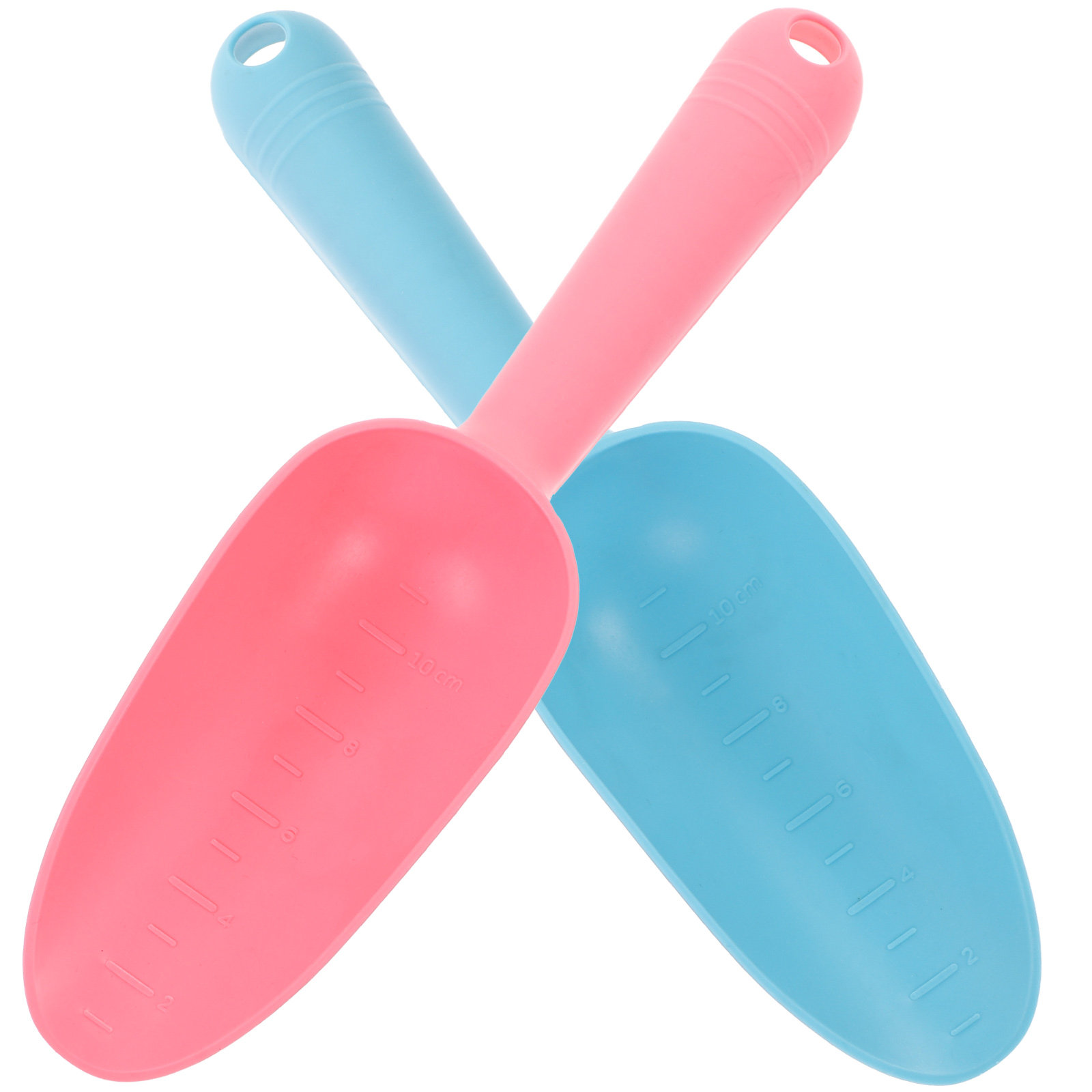 Soil Scoop Tool - 2個入り、プラスチック製ガーデンスコップ、手動式移植用スコップ、耐久性があり軽量な園芸用具、深さ目盛り付きで土の掘り起こしや植え付けに最適。