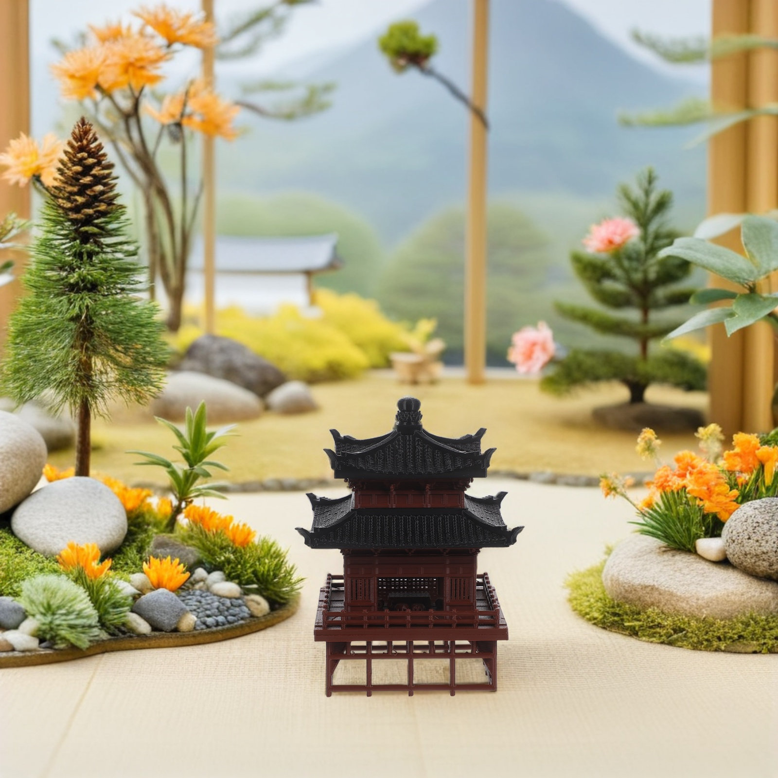 コンパクトなミニチュアパビリオンオーナメント。水槽、テラリウ - Bonsai Garden Set Up のレビューと価格