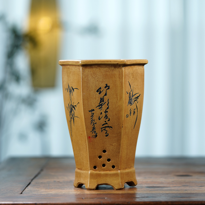 セラミック六角形盆栽ポット、花瓶、伝統的な中国、手彫りパター - Bonsai Garden China のレビューと価格