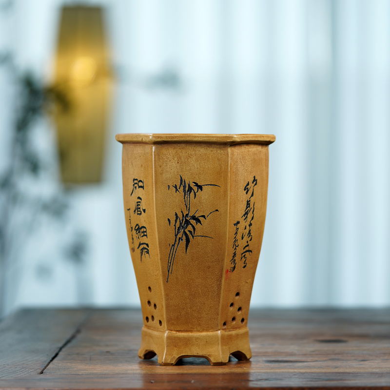 セラミック六角形盆栽ポット、花瓶、伝統的な中国、手彫りパター - Bonsai Garden China のレビューと価格