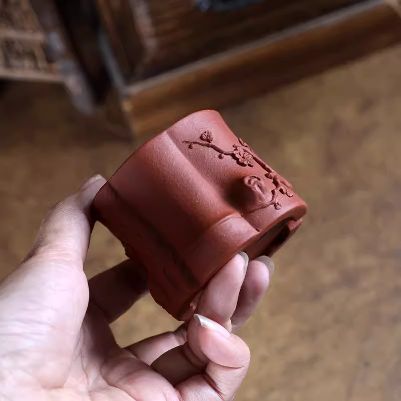 紫の砂の盆栽ポット,刻まれた花の枝のパターン,伝統的な中国の - Bonsai Garden China のレビューと価格